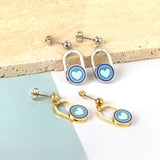 Stainless Steel Blue Heart Stud Earrings