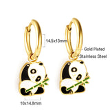 Pendientes Panda de Acero Chapado en Oro 18k