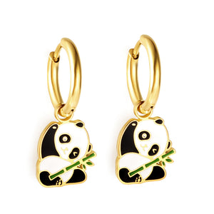 Stainless Steel 18k Gold Plated Panda Earrings