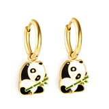 Boucles d'oreilles panda en acier inoxydable plaqué or 18 carats