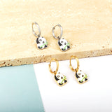 Boucles d'oreilles panda en acier inoxydable plaqué or 18 carats