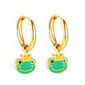 Boucles d'oreilles grenouille en acier inoxydable plaqué or 18 carats 