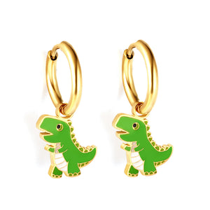 Pendientes De Dinosaurio De Acero Chapado En Oro De 18k 