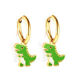 Boucles d'oreilles dinosaures en acier inoxydable plaqué or 18 carats 