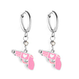 Boucles d'oreilles en forme de pistolet rose en acier inoxydable