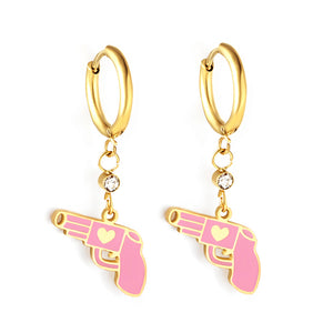 Boucles d'oreilles en forme de pistolet rose en acier inoxydable