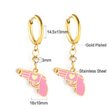 Boucles d'oreilles en forme de pistolet rose en acier inoxydable