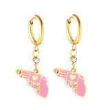 Boucles d'oreilles en forme de pistolet rose en acier inoxydable