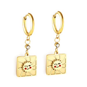 Stainless Steel Square Smiley Earrings