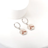 Stainless Steel Circle with Champagne Hexagonal Double Palms Earrings