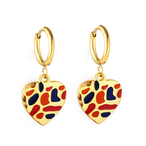 Stainless Steel Multicolor Stone Heart-shape Earrings