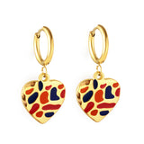 Boucles d'oreilles en forme de coeur en pierre multicolore en acier inoxydable