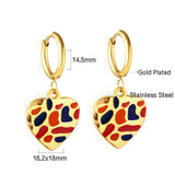 Boucles d'oreilles en forme de coeur en pierre multicolore en acier inoxydable