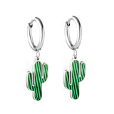 Boucles d'oreilles cactus vert en acier inoxydable plaqué or 18 carats