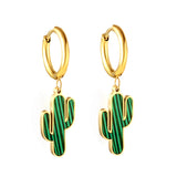 Pendientes Cactus Verdes De Acero Chapado En Oro 18k