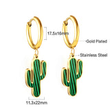 Stainless Steel 18k Gold Plated Green Cactus Earrings