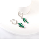 Pendientes Cactus Verdes De Acero Chapado En Oro 18k