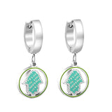 Stainless Steel Green Round Arrow Earrings