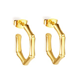 Stainless Steel Hexagon Bamboo C Hoop Earrings