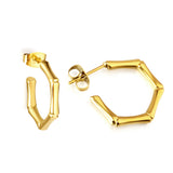 Stainless Steel Hexagon Bamboo C Hoop Earrings