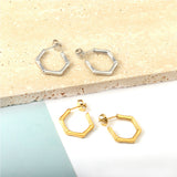 Boucles d'oreilles créoles hexagonales en bambou en acier inoxydable