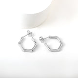 Stainless Steel Hexagon Bamboo C Hoop Earrings