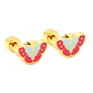 Stainless Steel Plug Mixed Color Butterfly Stud Earrings