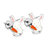 Stainless Steel Plug Mixed Color Rabbit Holding Radish Stud Earrings