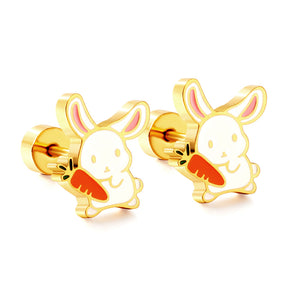 Stainless Steel Plug Mixed Color Rabbit Holding Radish Stud Earrings