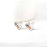 Boucles d'oreilles à clous en acier inoxydable, couleur mixte, lapin tenant un radis