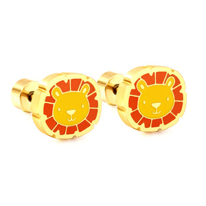 Stainless Steel 18k Gold Plated Lion Spiral Stud Earrings