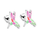 Stainless Steel Plug Mixed Color Woodpecker Stud Earrings