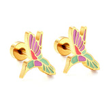 Stainless Steel Plug Mixed Color Woodpecker Stud Earrings