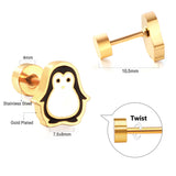 Stainless Steel Plug Mixed Color Penguin Stud Earrings