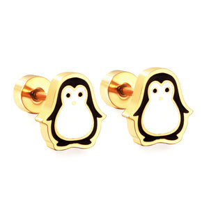 Stainless Steel Plug Mixed Color Penguin Stud Earrings