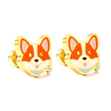 Stainless Steel Plug Mixed Color Dog Head Stud Earrings