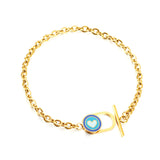 Stainless Steel Oval Hollow Round Mixed Color With Heart-shaped Accessory Bracelet