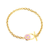 Stainless Steel Oval Hollow Round Mixed Color With Butterfly Accessory Bracelet