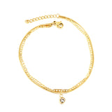 Stainless Steel White Diamond Accessory + Chain Double Anklet