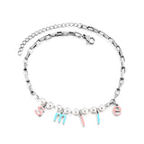 Accesorios de letras de colores mixtos SMILE de acero inoxidable + Tobillera de 8 perlas blancas