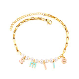 Stainless Steel SMILE Mixed Color Letter Accessories + 8 White Pearls Anklet