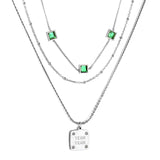 Stainless Steel Square Letter Accessories + Chain + 3 Square Green Diamond Three Chains Necklace