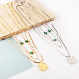 Stainless Steel Square Letter Accessories + Chain + 3 Square Green Diamond Three Chains Necklace