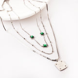 Stainless Steel Square Letter Accessories + Chain + 3 Square Green Diamond Three Chains Necklace