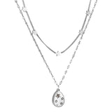 Stainless Steel 5 Stars Accessories + Oval with Diamond Pendant Double Chain Necklace