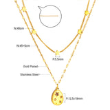 Stainless Steel 5 Stars Accessories + Oval with Diamond Pendant Double Chain Necklace