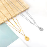 Accessoires 5 étoiles en acier inoxydable + collier ovale avec pendentif diamant, double chaîne