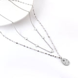 Stainless Steel 5 Stars Accessories + Oval with Diamond Pendant Double Chain Necklace