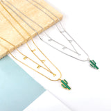 Stainless Steel BRAVE Letter Accessories + With Green Cactus Double Chain Necklace