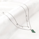 Accesorios de letras BRAVE de acero inoxidable + collar de cadena doble con cactus verde